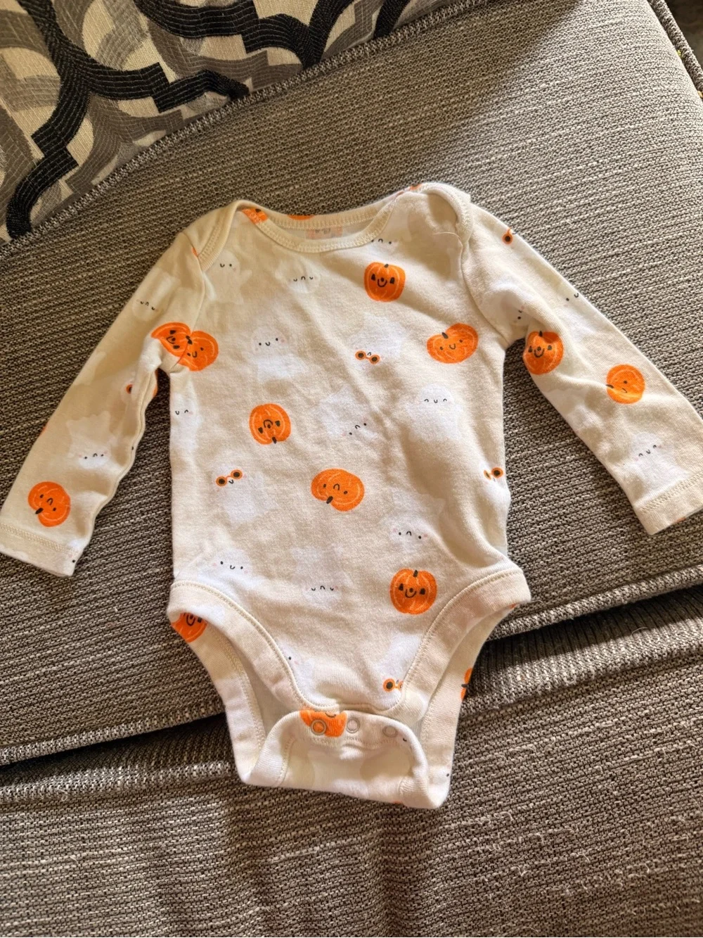Old Navy White Baby Onesie with Orange Pumpkin Print